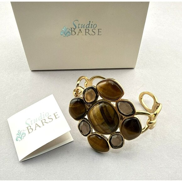 Studio Barse Cuff Bracelet Tigers Eye Cabochon Golden Bronze HSN Gemstone Box - Picture 1 of 12
